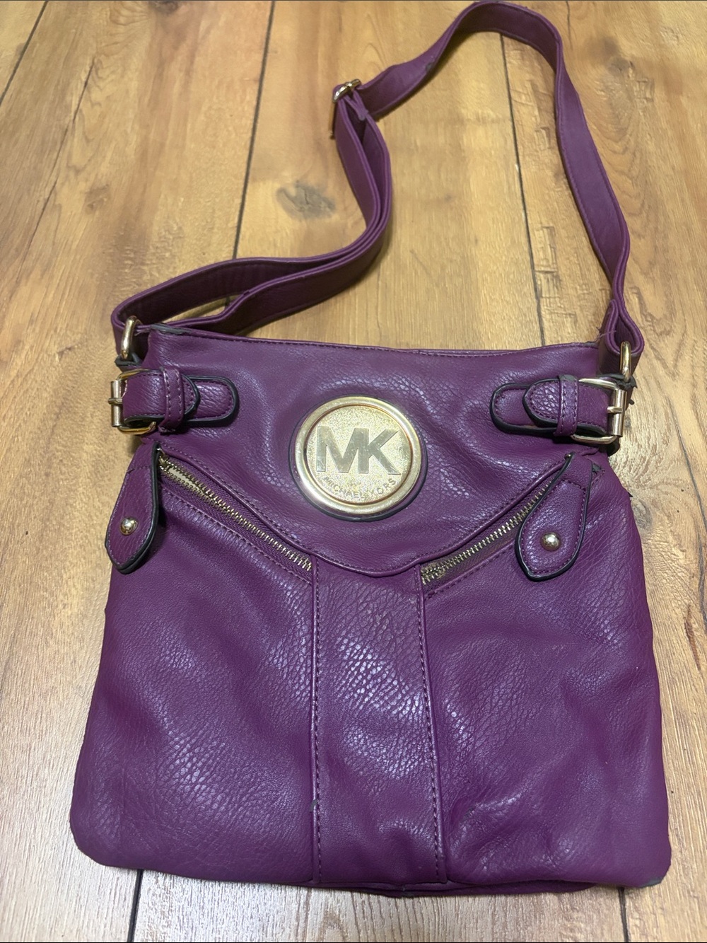 Michael Kors Plum Leather Crossbody Bag with Gold Logo